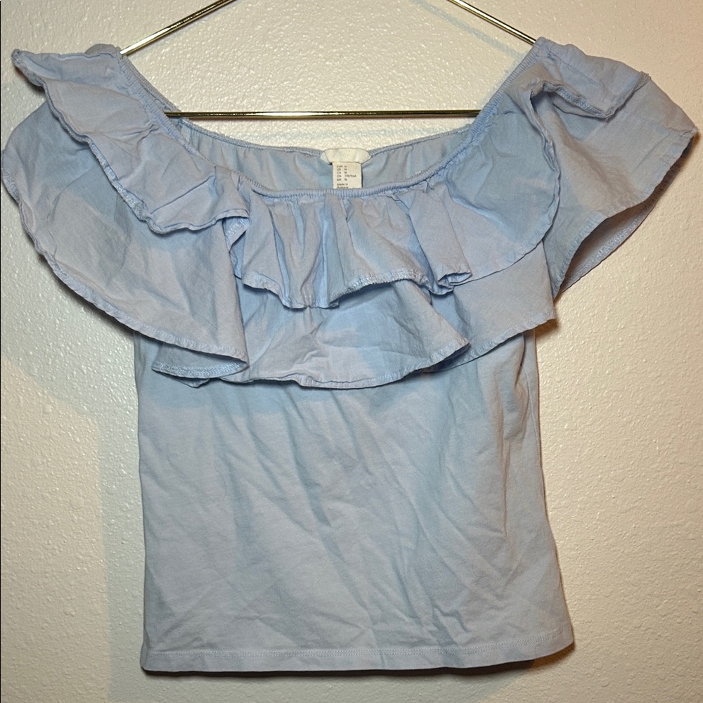 H&M Sky Blue Ruffled Off-Shoulder Blouse